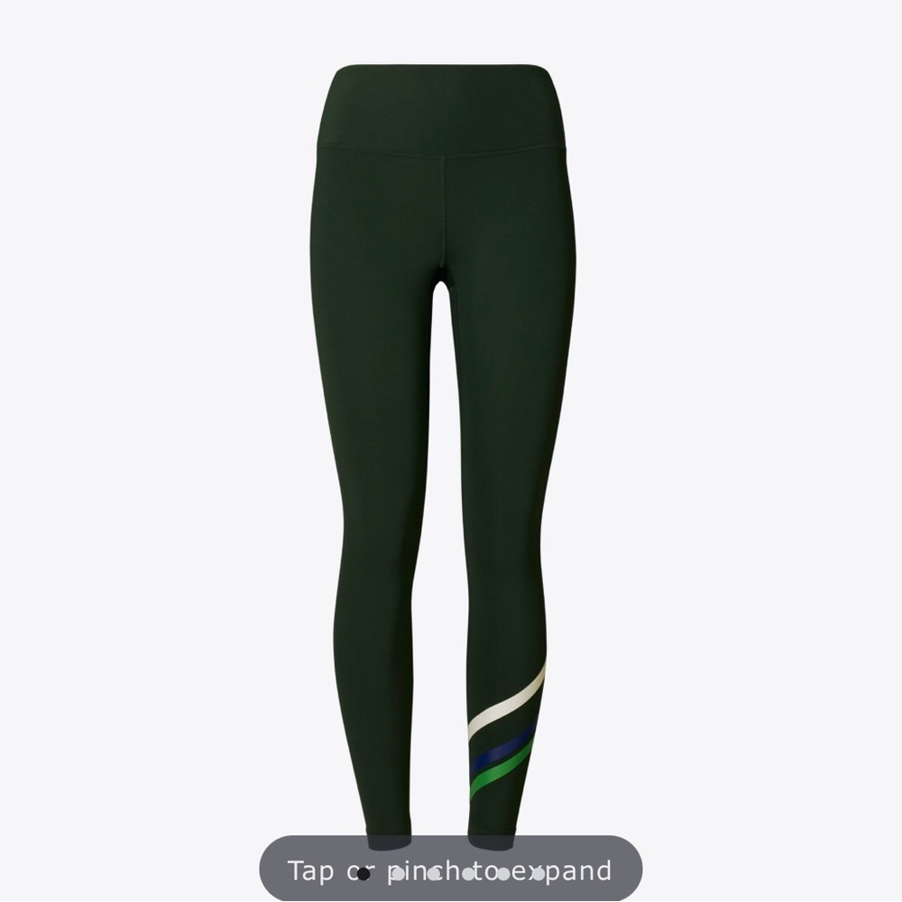Tory Burch Multi-Stripe Chevron Green Leggings with Blue and White Stripes L - Picture 3 of 9